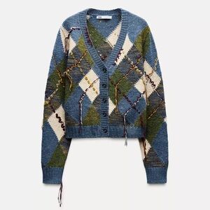 Zara Argyle V-Neck Cardigan
